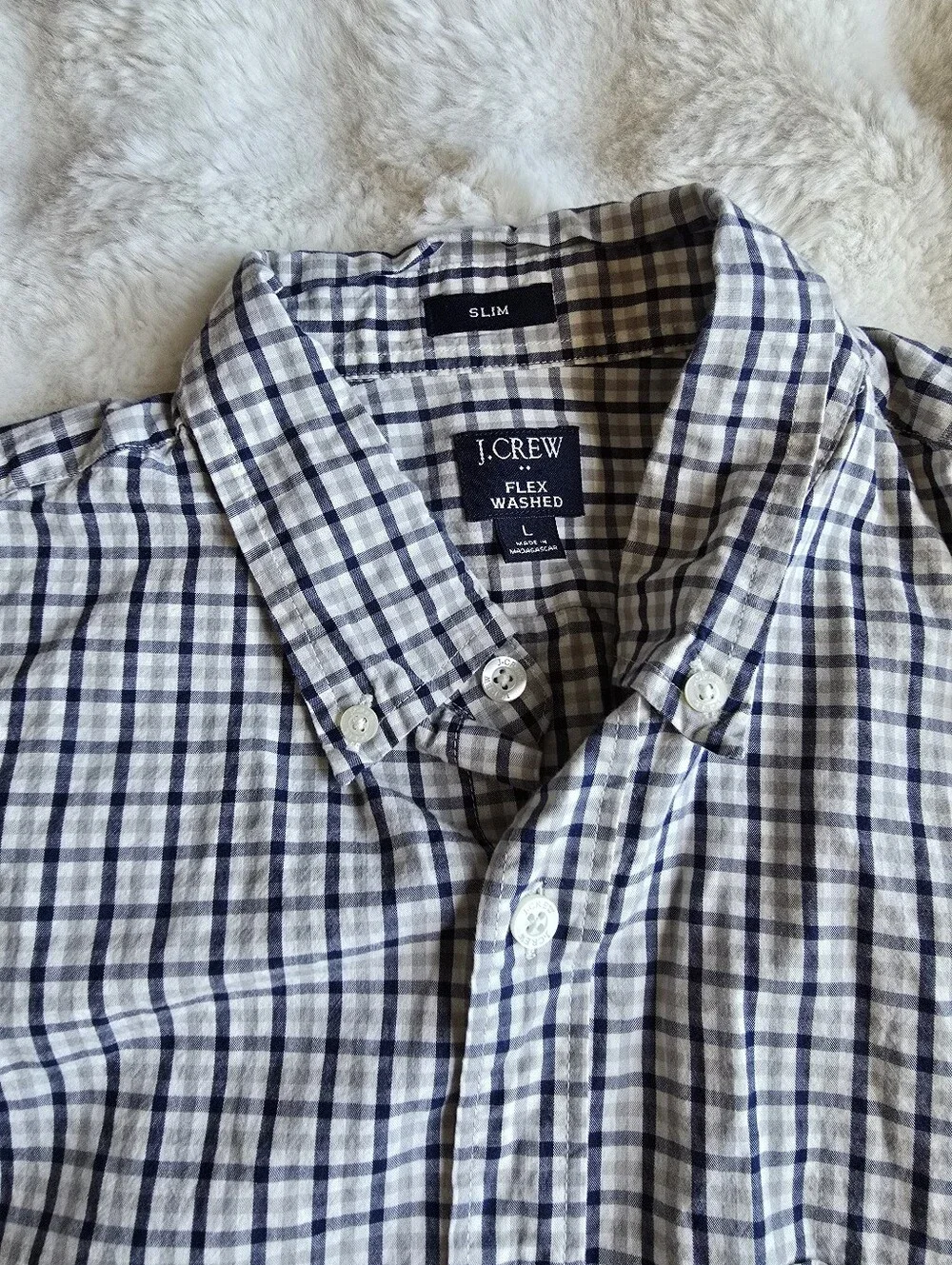 J. Crew Slim Long Sleeve Button-Down Shirt in Navy and White Checkers